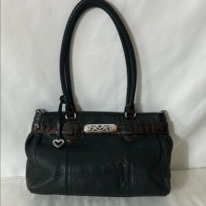 Brighton Elegant Black Brown Leather Handbag Bag Satchel Bag Charm Purse